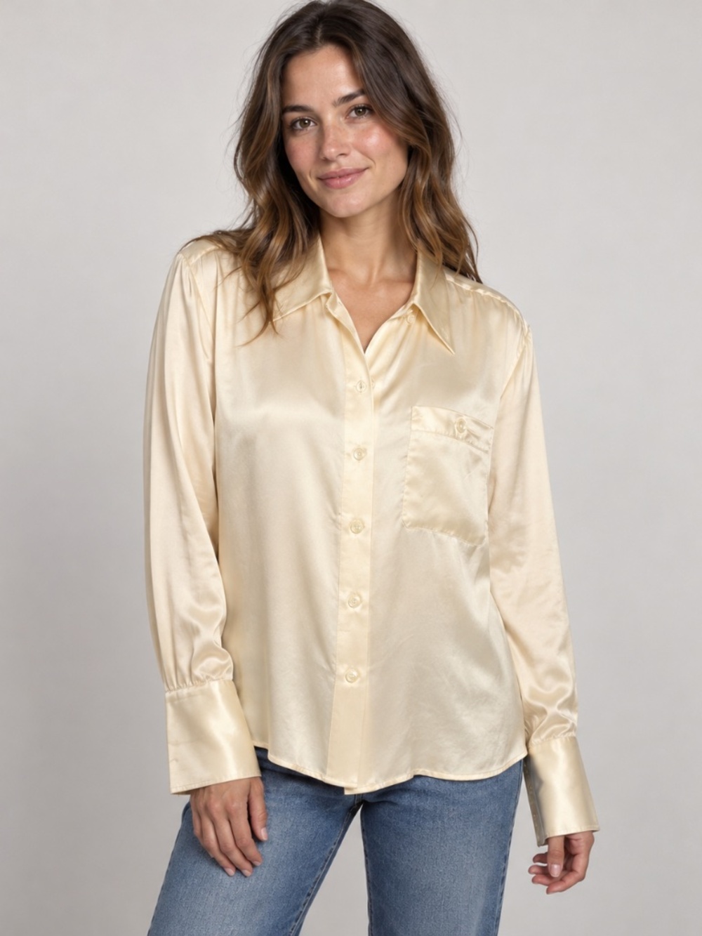 Jones New York 100% Silk Ivory Button Front Blouse Size 14